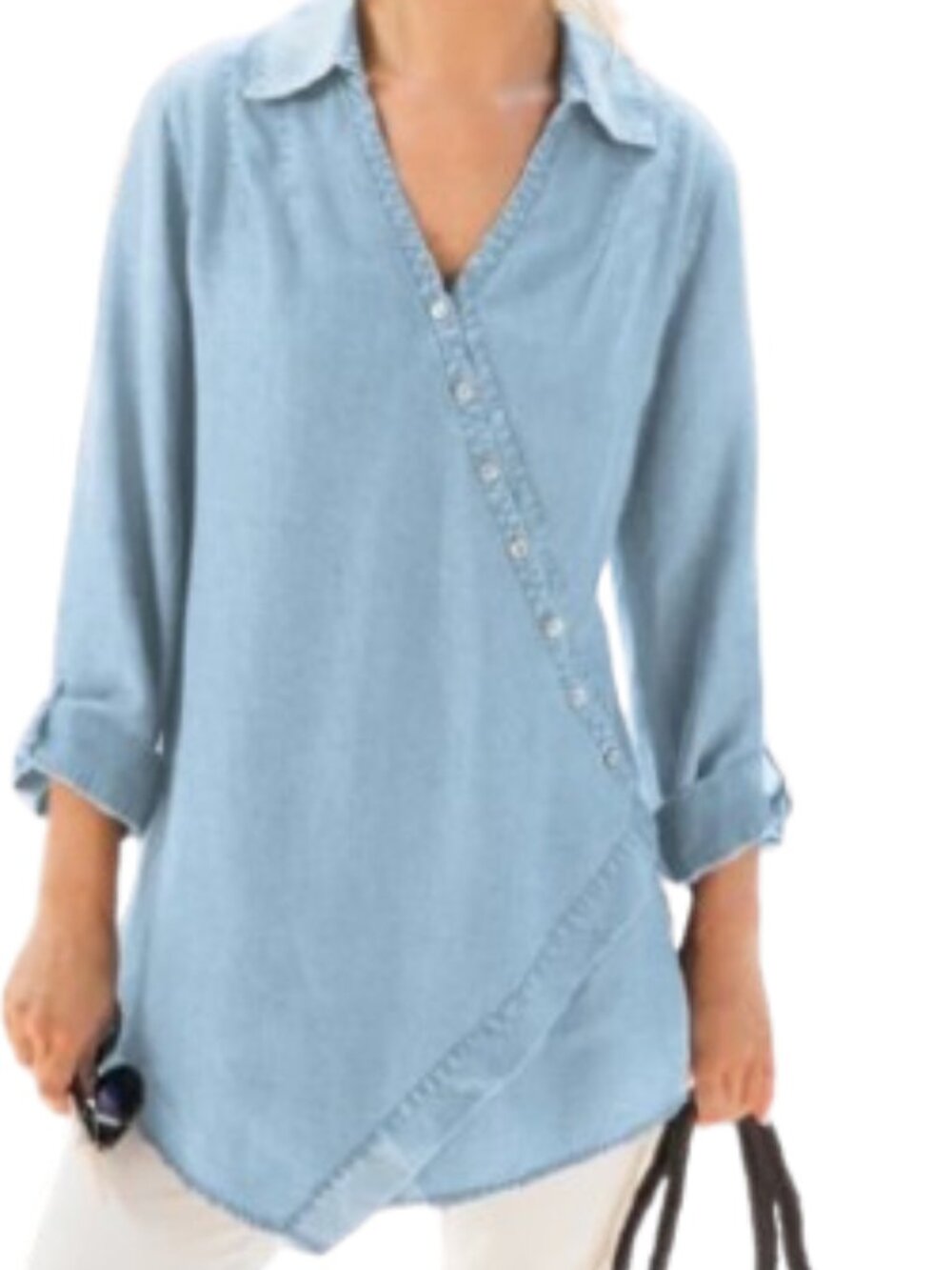 Soft Surroundings Tunic Asymmetrical Button Front Size XL Blue